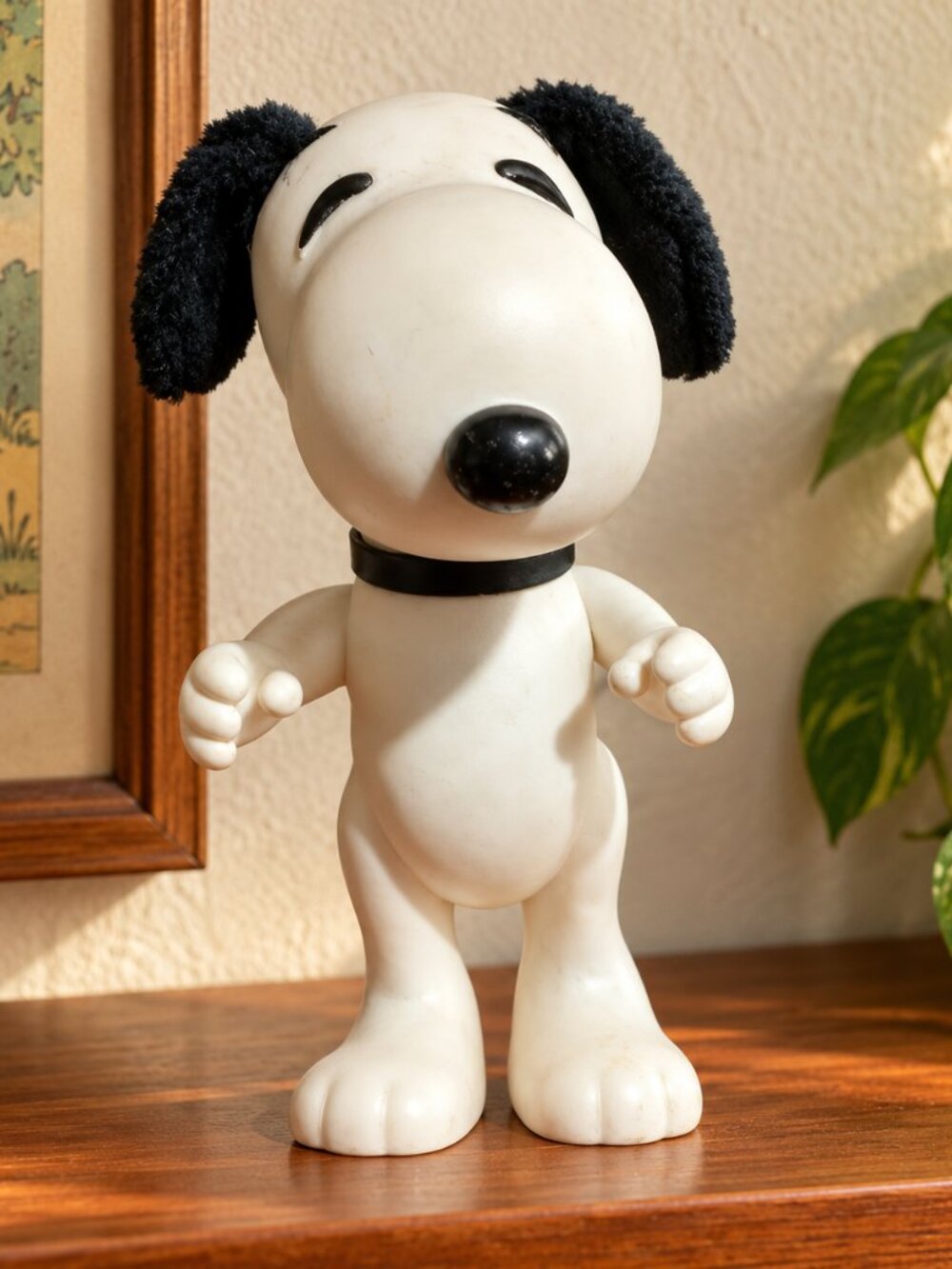 Vintage 1966 Snoopy Vinyl Figure, 8.5 Inch Peanuts Collectible, Fabric Ears, Ret
